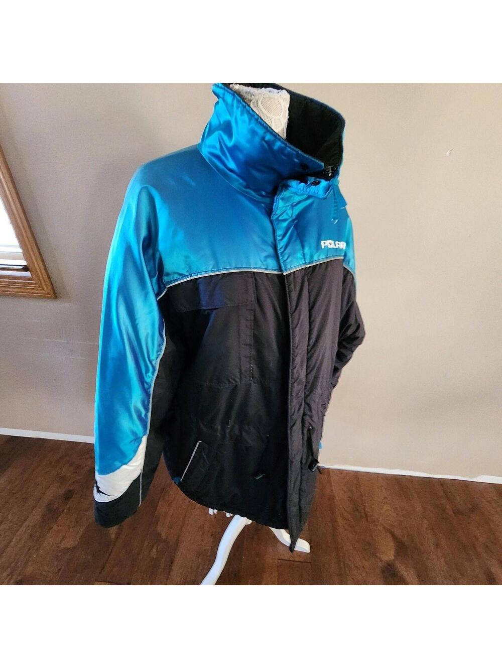 Vintage Polaris Winterwear Women Snowmobile Jacket Large Blue Black Quilted New